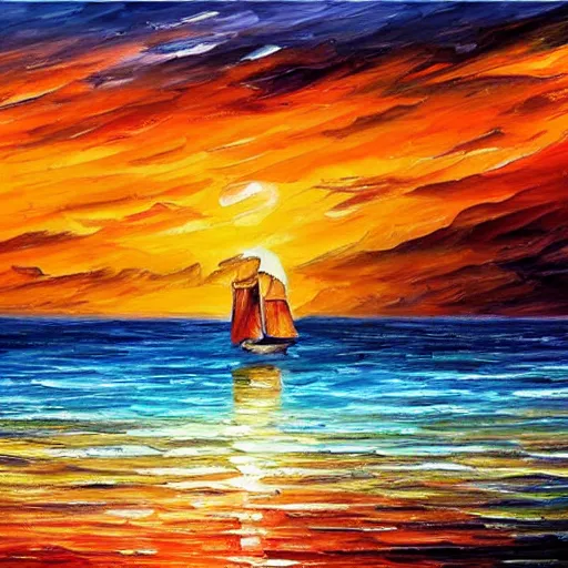 Prompt: sunset on the caribbean bay, by leonid afremov