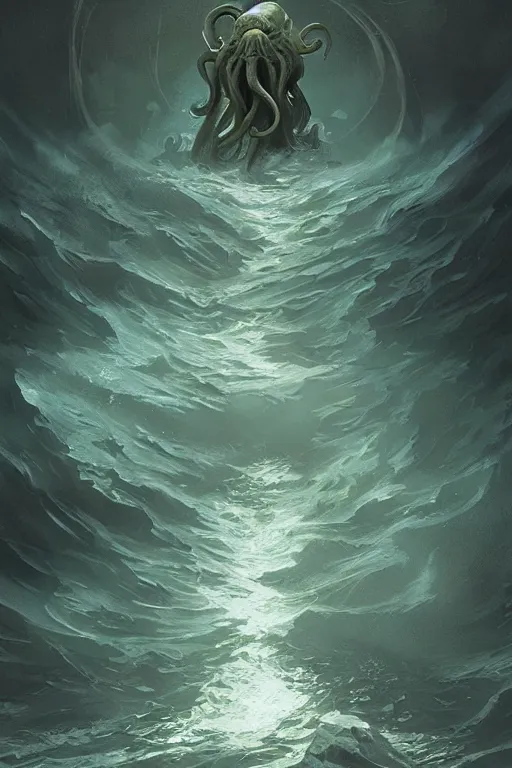 Image similar to cthulhu, ocean, storm, digital art, magic the gathering, mtg, by greg rutkowski, trending on artstation