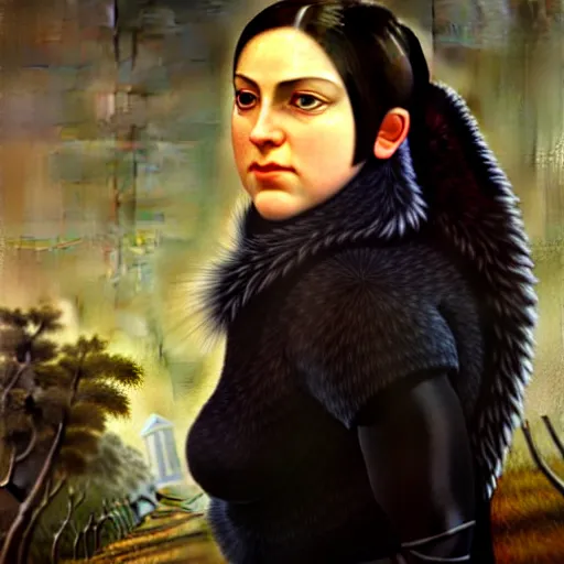 Image similar to a head - and - shoulders portrait of a female wolf wolfwoman wearing a police uniform looking off camera, an american romanticism painting, a portrait painting, cgsociety, soft focus, oil on canvas