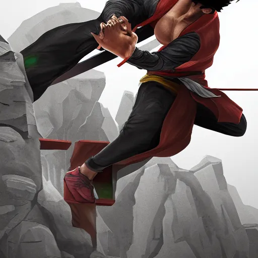 Prompt: aesthetic digital art of a Ninja warrior fighting The Rock, trending on artstation