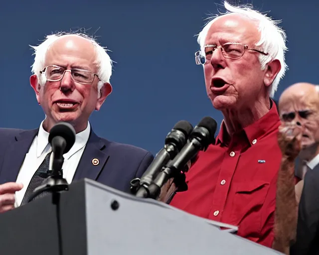 Prompt: Super Saiyan Super Saiyan Super Saiyan Senator Bernie Sanders screams during philibuster speech (AP Photo)