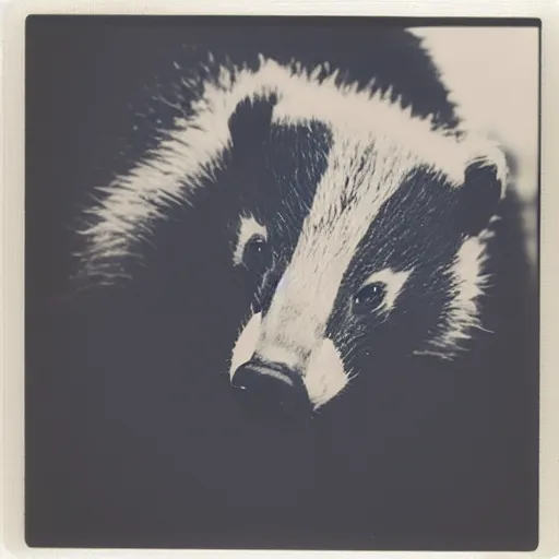 Prompt: 90s retro polaroid photo of a handsome old badger wearing a leather jacket on a gloomy day in the city, image artifacts