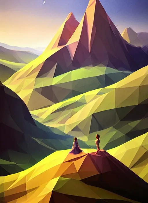 Image similar to summer afternoons in the low - poly hills, the hills are made of polygons, diffuse lighting, fantasy, intricate, surrealism!!!!, highly detailed, lifelike, photorealistic, digital painting, artstation, illustration, concept art, smooth, sharp focus, by greg rutkowski, chris tulloch mccabe, valentina remenar and asher duran,