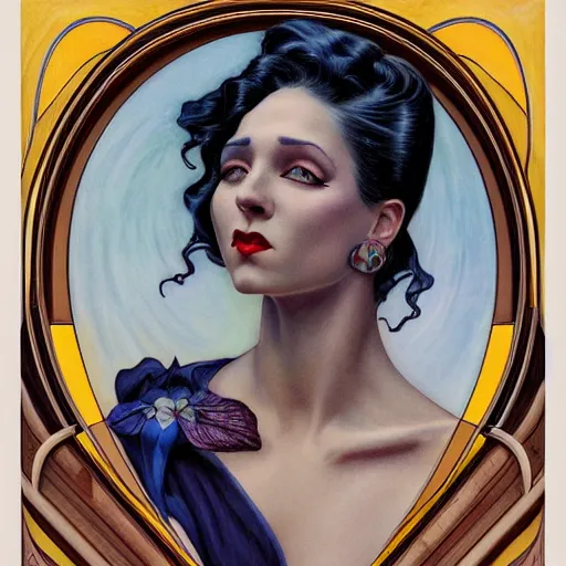 Image similar to an art nouveau, ( streamline moderne ), multi - ethnic and multi - racial portrait in the style of donato giancola and charles dulac and anna dittmann. very large, clear, expressive, and intelligent eyes. symmetrical, centered, ultrasharp focus, dramatic lighting, photorealistic digital matte painting, intricate ultra detailed background.