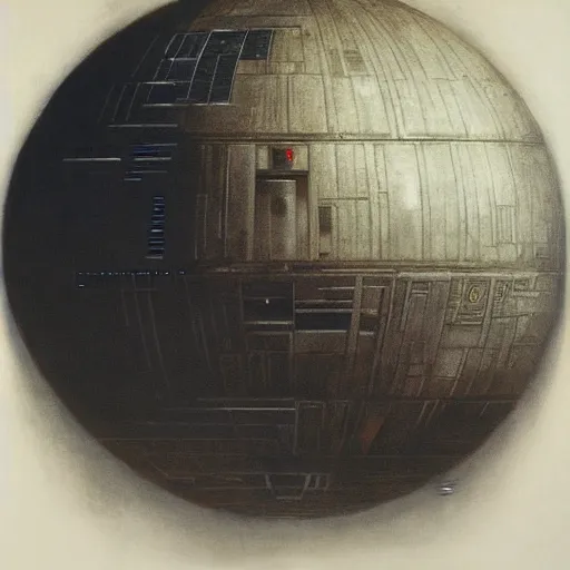 Image similar to star wars death star highly detailed beksinski style painting