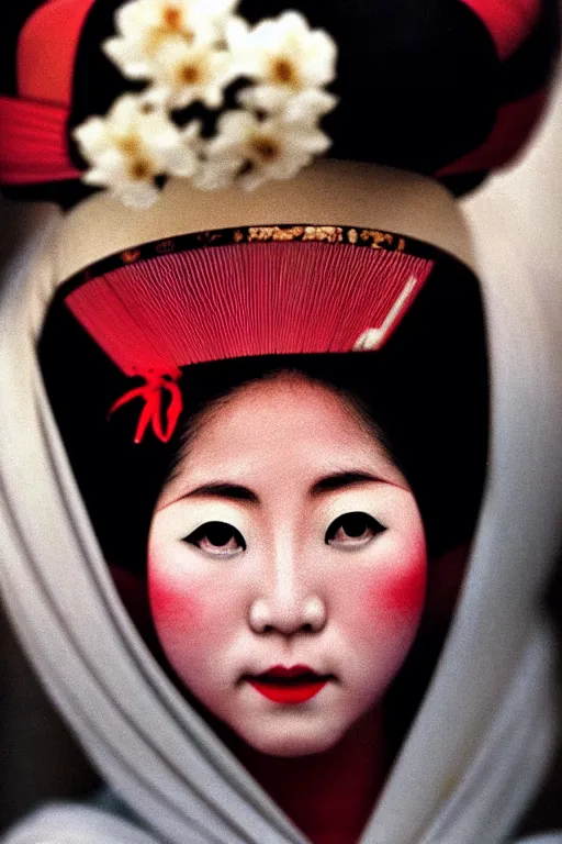 Image similar to photograph of a japanese geisha, photograph by steve mccurry