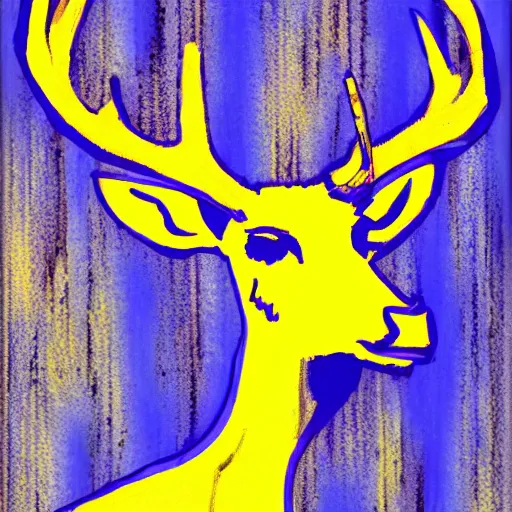 Image similar to deer smoking a cigarette, stylized, artistic, expressive, blue and yellow colors, thick brush strokes