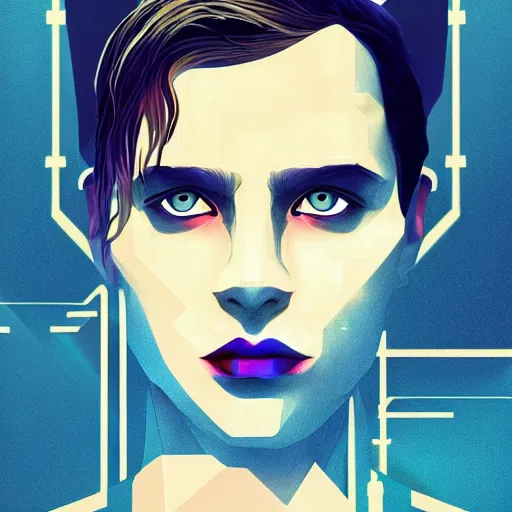 Image similar to portrait handsome androgynous sci - fi man, blade runner 2 0 4 9, futuristic metropolis, digital art, pop art by hsiao - ron cheng