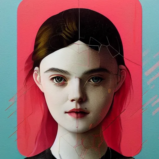 Image similar to Elle Fanning transcending into artificial intelligence picture by Sachin Teng, asymmetrical, dark vibes, Realistic Painting , Organic painting, Matte Painting, geometric shapes, hard edges, graffiti, street art:2 by Sachin Teng:4