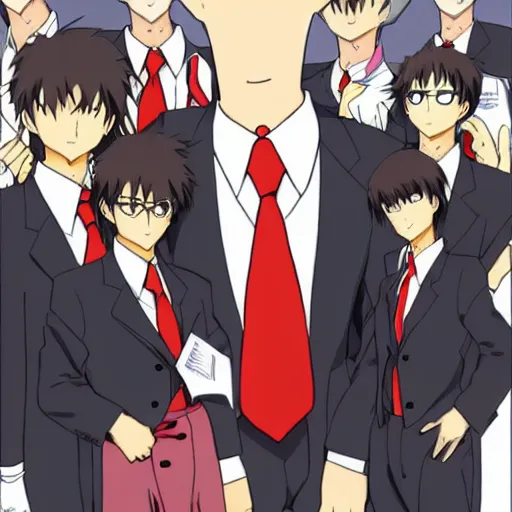 Image similar to anime!!!!!!!!!!!! evangelion with dilbert's head and flipped - up tie