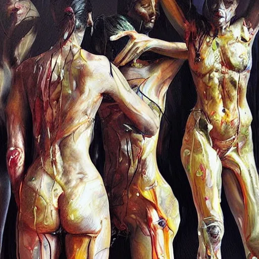 Prompt: body sculptures made with oil painting, dripping painting. Vr painting and buish strokes. By jenny saville