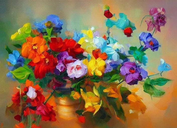 Image similar to bright beautiful oil painting by bAlexander Labas and Tatyana Yablonskaya and Viktor Tsvetkov