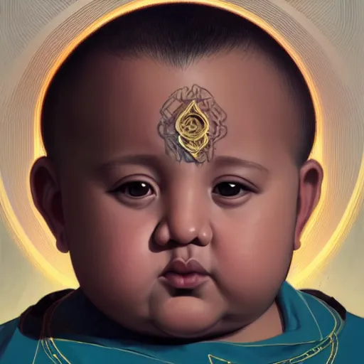 Prompt: symmetry portrait of chubby baby dj khaled, elegant, highly detailed, digital painting, artstation, concept art, smooth, sharp focus, illustration, art by artgerm and greg rutkowski and alphonse mucha