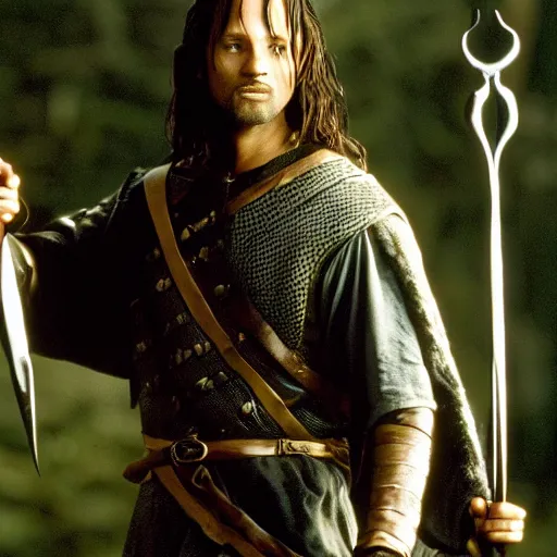 Prompt: portrait of Will Smith as Aragorn in Lord of the Rings (2001)