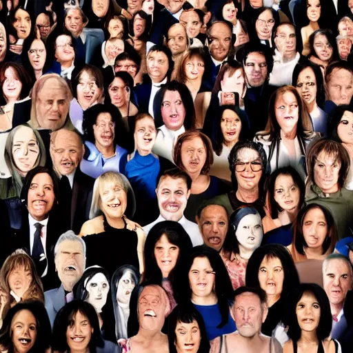 Image similar to a crowd of people everyone with the same face