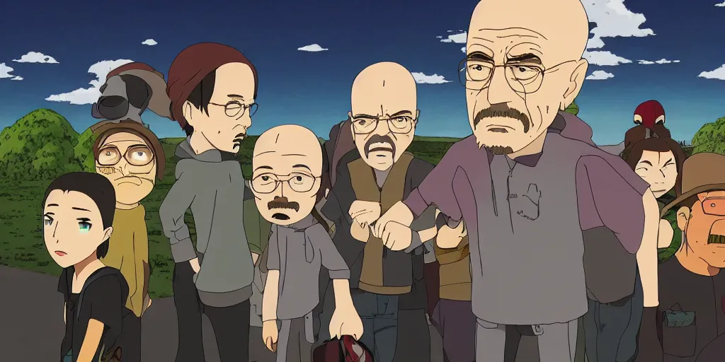 Image similar to breaking bad as a studio ghibli movie, movie still frame, anime art style, studio ghibli, 4 k, 8 k