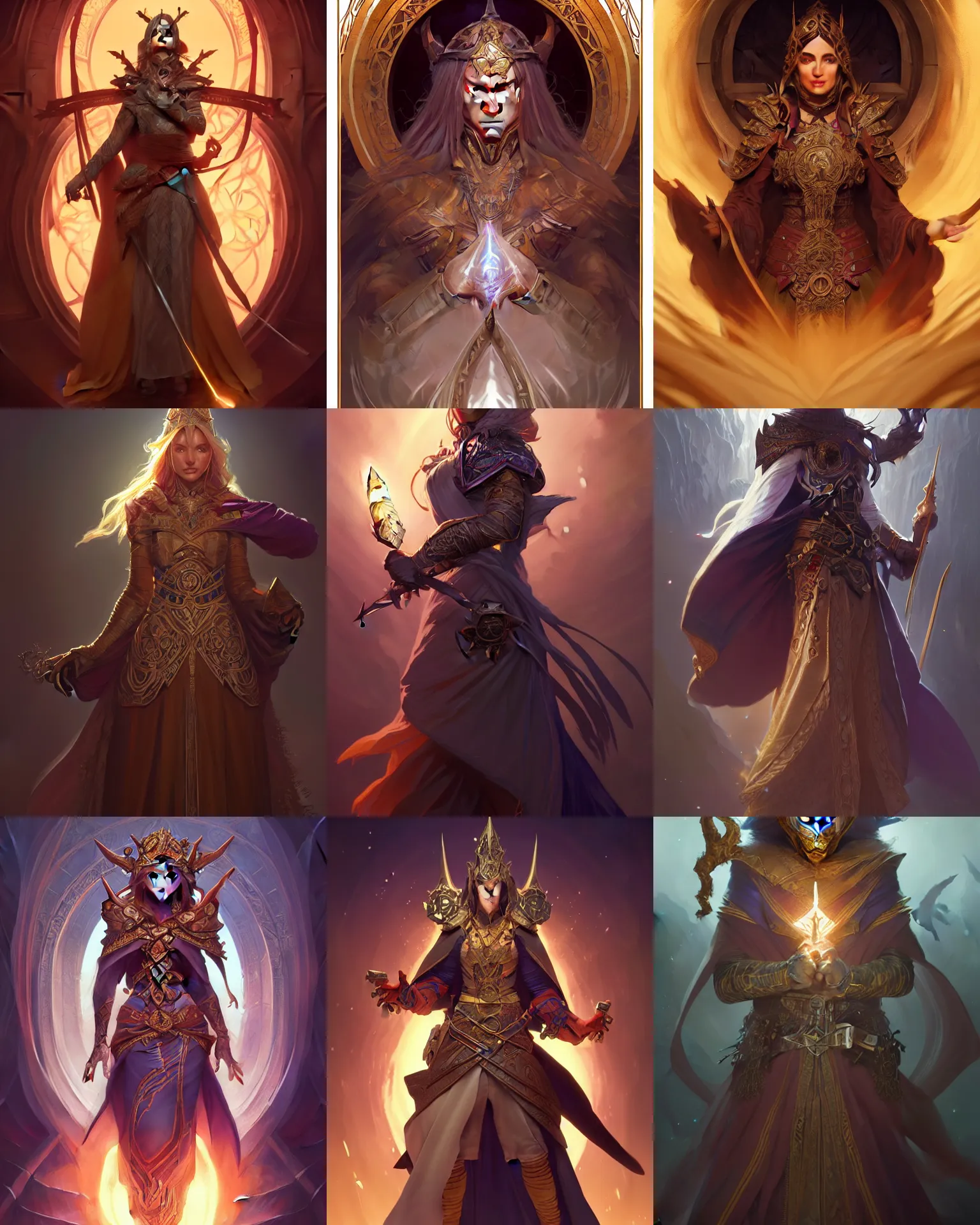 Prompt: An almighty warlock, battle mage, very very very epic, D&D, fantasy, intricate, elegant, highly detailed, digital painting, artstation, character concept art, character design, smooth, sharp focus, illustration, art by artgerm and greg rutkowski and alphonse mucha, 8k