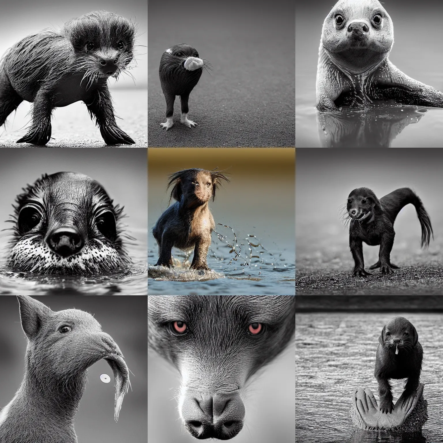 Prompt: small smooth haired four legged with webbed feet bill for a mouth and nose animal photography by David Yarrow