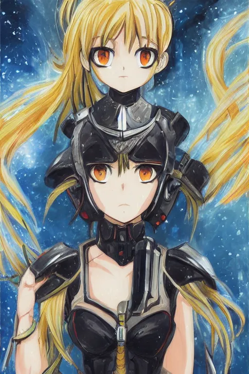 Image similar to a detailed painting in the style of anime of a galactic female warrior