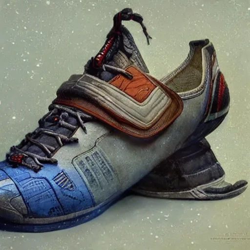 Image similar to STAR TREK SPORTS shoes designed in ancient Greece, (SFW) safe for work, photo realistic illustration by greg rutkowski, thomas kindkade, alphonse mucha, loish, norman rockwell