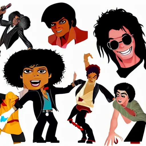 Prompt: michael jackson in several different cartoon styles