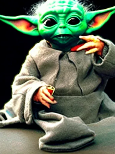 Image similar to baby yoda smocking a joint