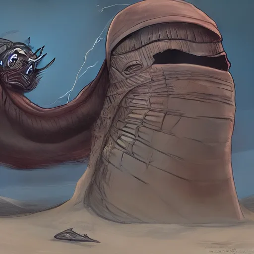 Image similar to joe biden's with dune sandworm body shai-hulud, artstation, sandworm, shai-hulud, shai hulud