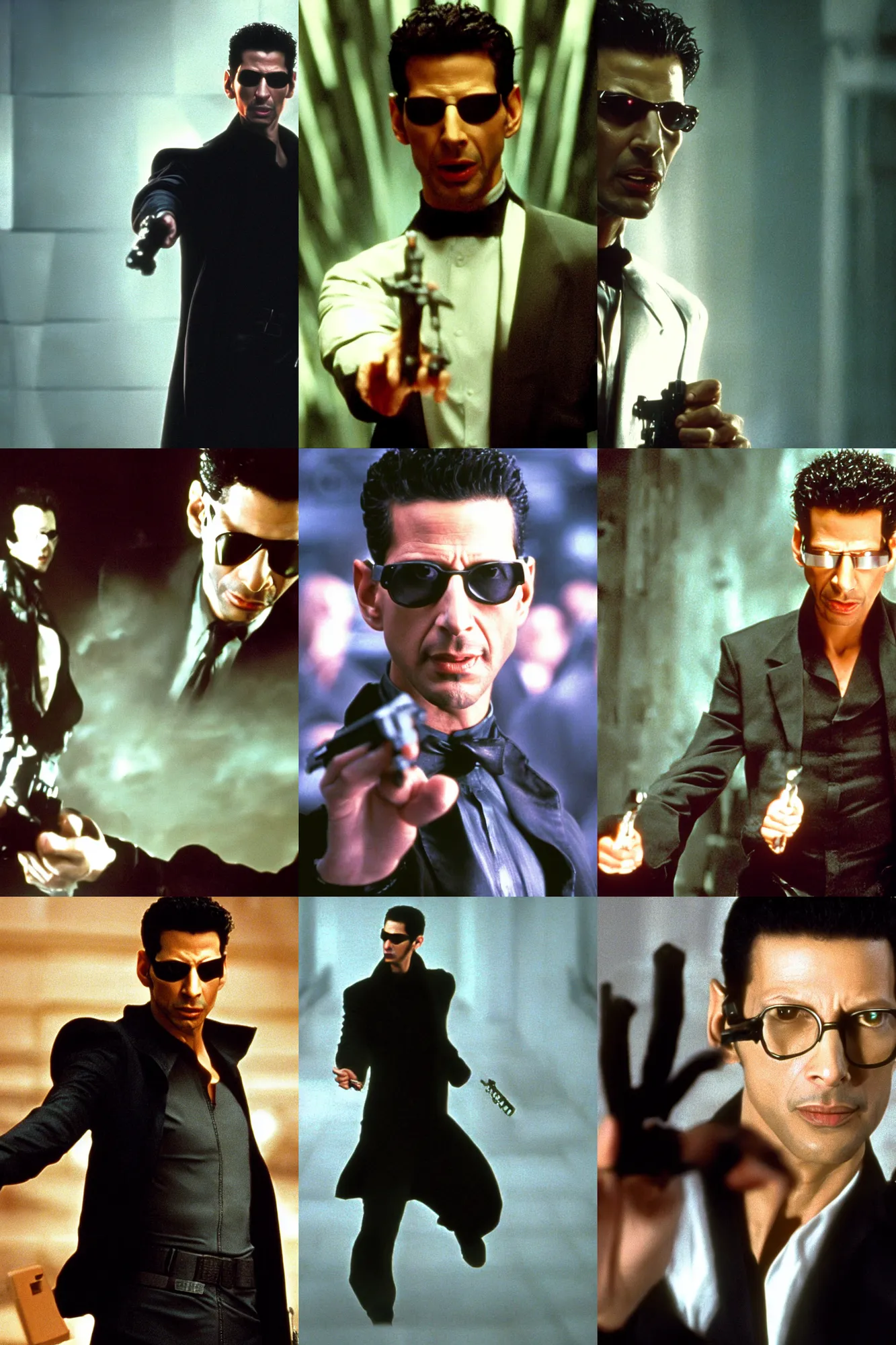 Prompt: movie still of Jeff Goldblum as Neo in The Matrix (1999), 4k, high quality