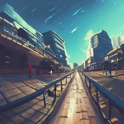 Prompt: street view, new!!!!!! ( ( ( futuristic ) ) ), trending on artstation, fisheye!!! lens