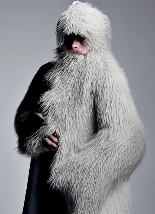 Image similar to The yeti modelling a highly experimental coat by Yohji Yamamoto