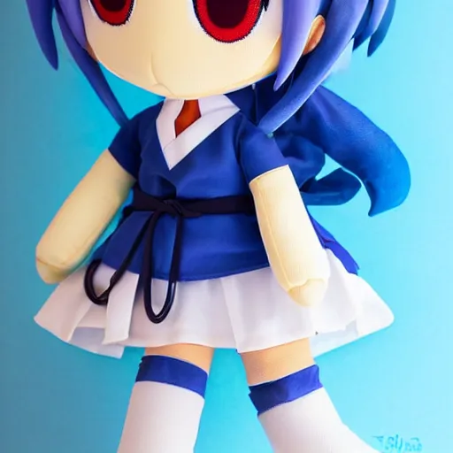 Image similar to cute fumo plush of a girl in a doctor uniform, gold and blue, anime girl