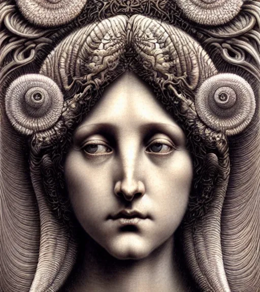 Image similar to detailed realistic beautiful angel goddess face portrait by jean delville, gustave dore, iris van herpen and marco mazzoni, art forms of nature by ernst haeckel, art nouveau, symbolist, visionary, gothic, neo - gothic, pre - raphaelite, fractal lace, intricate alien botanicals, ai biodiversity, surreality, hyperdetailed ultrasharp octane render