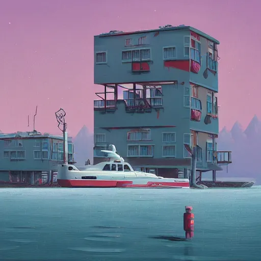 Image similar to yachting club by simon stalenhag