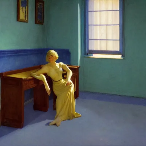 Prompt: close up of a ivory golden girl in a very ornate haunted liminal abandoned room, film still by edward hopper, by Pontormo, by klimt, pre-raphaelite. art noveau, art noveau, highly detailed, strong lights, liminal, eerie, Bright pastel colors