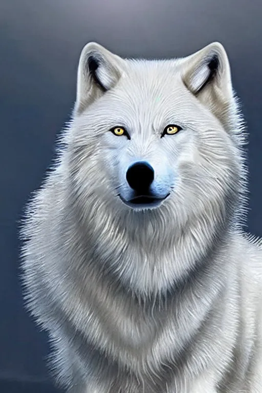 Prompt: a white wolf screen lock art.