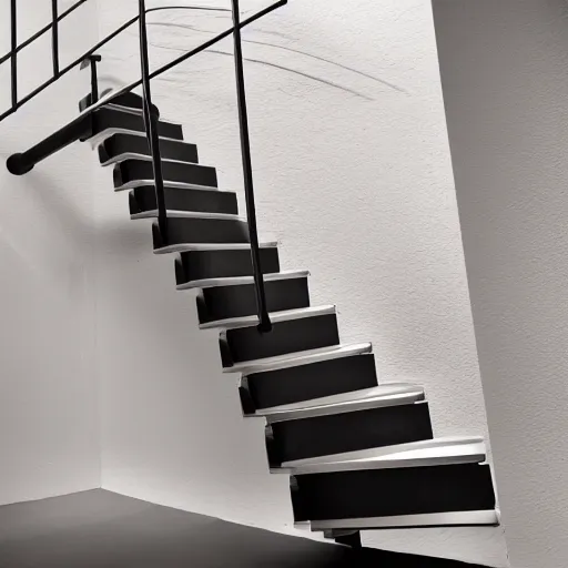 Image similar to mono stringer floating stair, photo shoot 8k