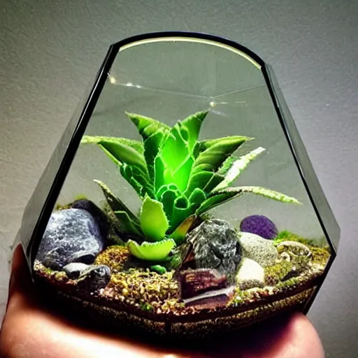 Prompt: photo d’un terrarium fait pour des extraterrestres