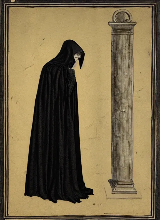 Prompt: fineart illustration of the necromancer, wearing a black cloak, crisp