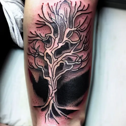 Prompt: traditional american tattoo art of a tree inside a rusted clock made of black liquid, tattoos exploding out, fine detail, sheet paper, white background