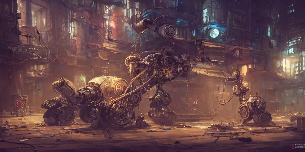 Image similar to hyperrealistic photography of a gorgeous junk cleaning robot on an overpopulated steampunk sci-fi city corner in the style of Jin Kagetsu, James Jean and wlop, highly detailed, masterpiece, award-winning, sharp focus, intricate concept art, ambient lighting, 8k, artstation