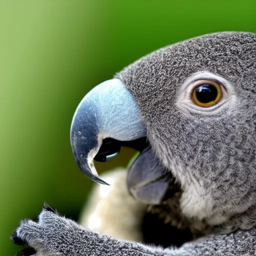 Prompt: award winning nature photograph of a parrot's beak on a koala. focus on the beak. extreme detail, hyperrealistic photo, smooth, trending on artstation