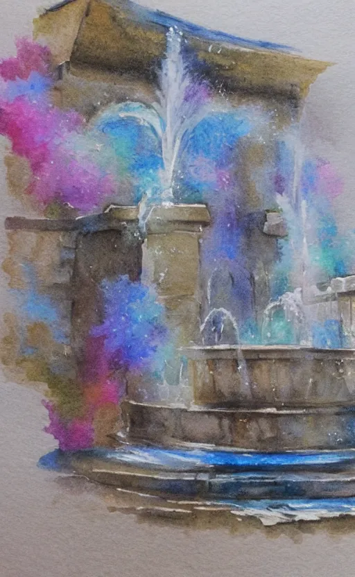 Prompt: Fountain Watercolor sketch, highly detailded