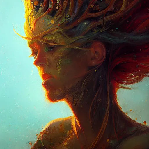 Prompt: Autumn goddess detailed portrait painting of Irreconcilable Personification by Anato Finnstark, Noah Bradley, Raymond Swanland, and Steven Belledin, 8k resolution, deviantart, trending on Artstation, concept art, digital illustration