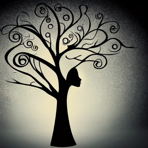 Prompt: cartoon tree, woman's face