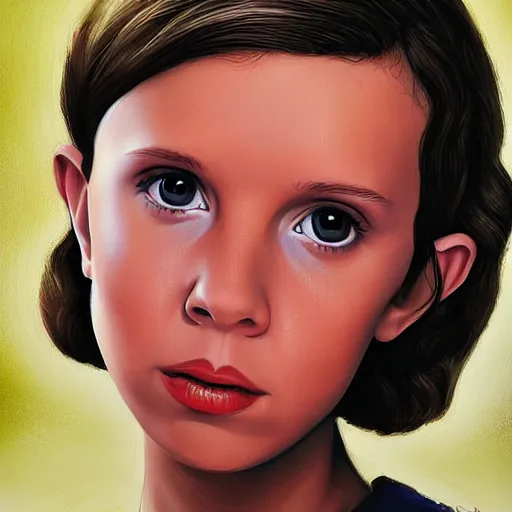 Image similar to portrait of millie bobby brown or young carrie fisher by greg ruthkowski