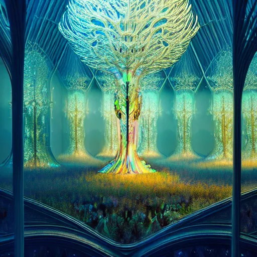 Prompt: iridescent opalescent living forest kingdom, translucent, : by michal karcz, daniel merriam, victo ngai and guillermo del toro : ornate, dynamic, particulate, intricate, elegant, highly detailed, centered, artstation, smooth, sharp focus, octane render