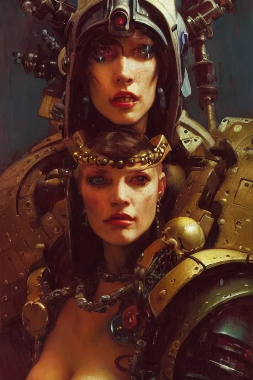 Prompt: full character portrait max mad cyberpunk warhammer 4 0 k, barbarian tech priest supersoldier not the girl with the pearl earring character design, painting by gaston bussiere, katsuya terada, nc wyeth, greg rutkowski, craig mullins, vermeer, frank frazetta, mucha, tom of finland, trending on artstation, jeffery catherine jones