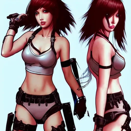 Image similar to concept art illustration of a beautiful young japanese christina hendricks natalie portman as lara croft motoko kusanagi anime protagonist, wearing tokyo harajuku street fashion combat warrior fantasy bikini, intricate, elegant, gorgeous, stunning, alluring, art by kim hyng tae, style of blade and soul, and masamune shirow