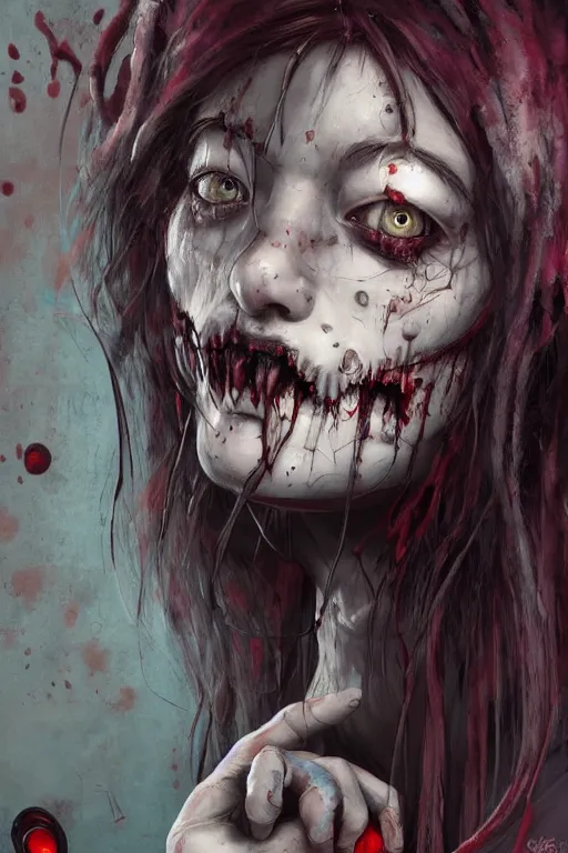 Image similar to cartoon grunge portrait of a creepy horror nurse girl . intricate abstract. intricate artwork. nightmare fuel. terrifying. by Tooth Wu, wlop, dan mumford , trending on artstation, greg rutkowski very coherent symmetrical artwork. cinematic, hyper realism, high detail, octane render, 8k