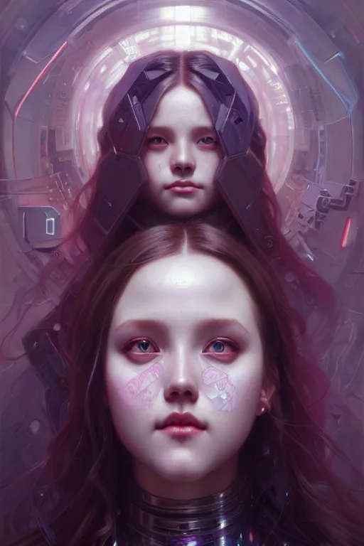 Prompt: portrait painting of olivia hye loona cyberpunk netrunner smiling, ultra realistic, concept art, intricate details, eerie, highly detailed, photorealistic, octane render, 8 k, unreal engine. art by artgerm and greg rutkowski and magali villeneuve and alphonse mucha